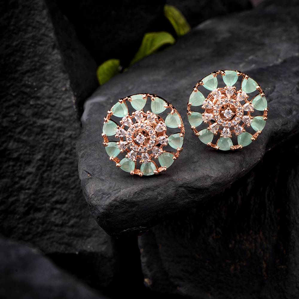 Subtle Light Blue Tops Turquoise Studs Ad Handcrafted Rose Gold Plated Earrings : SJER1143
