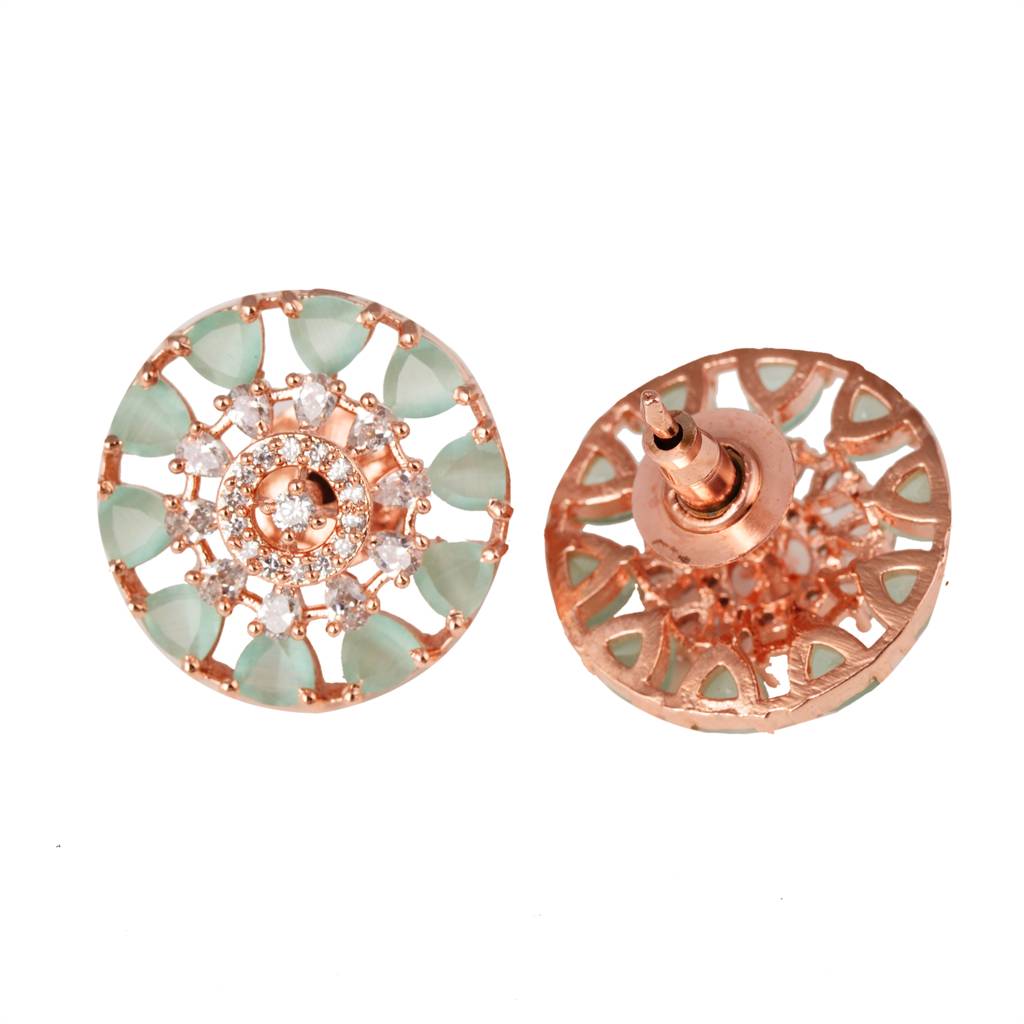 Subtle Light Blue Tops Turquoise Studs Ad Handcrafted Rose Gold Plated Earrings : SJER1143