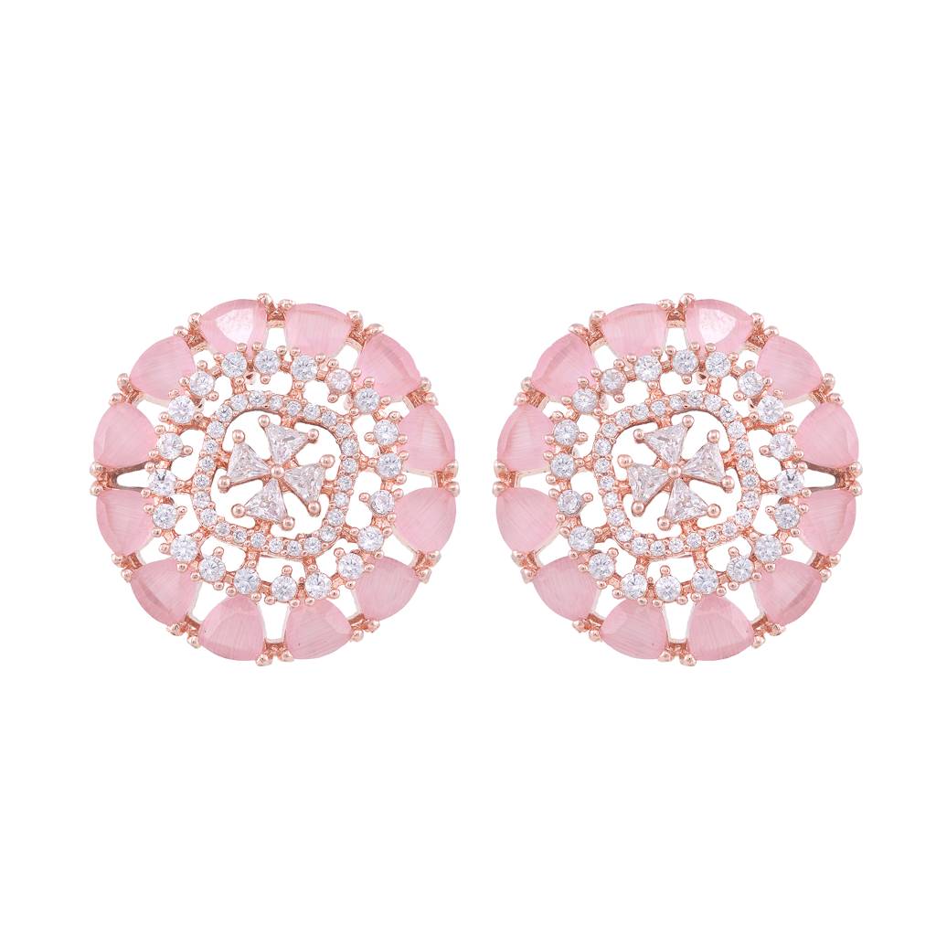 Subtle Light Pink Tops Rose Quatz Studs Ad Handcrafted Rose Gold Plated Earrings : SJER1144