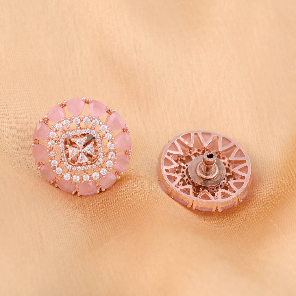 Subtle Light Pink Tops Rose Quatz Studs Ad Handcrafted Rose Gold Plated Earrings : SJER1144