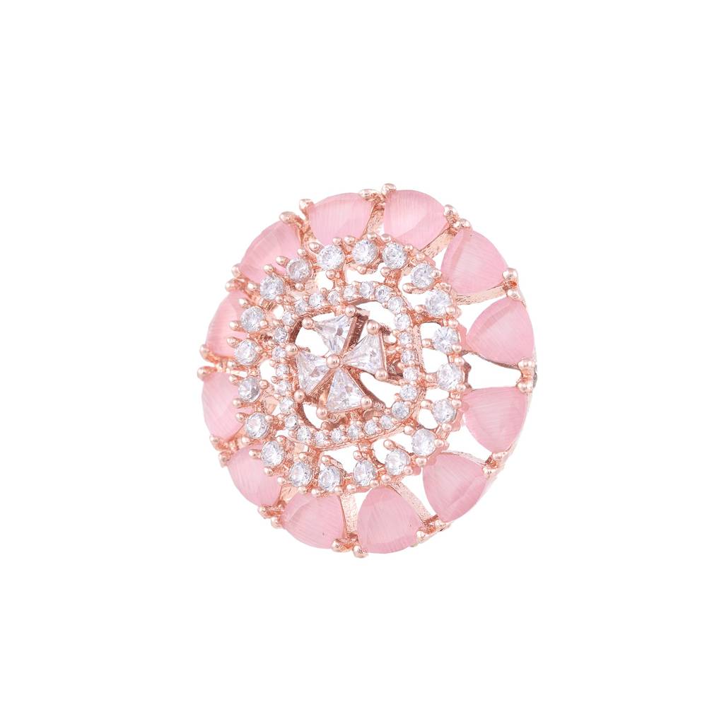 Subtle Light Pink Tops Rose Quatz Studs Ad Handcrafted Rose Gold Plated Earrings : SJER1144