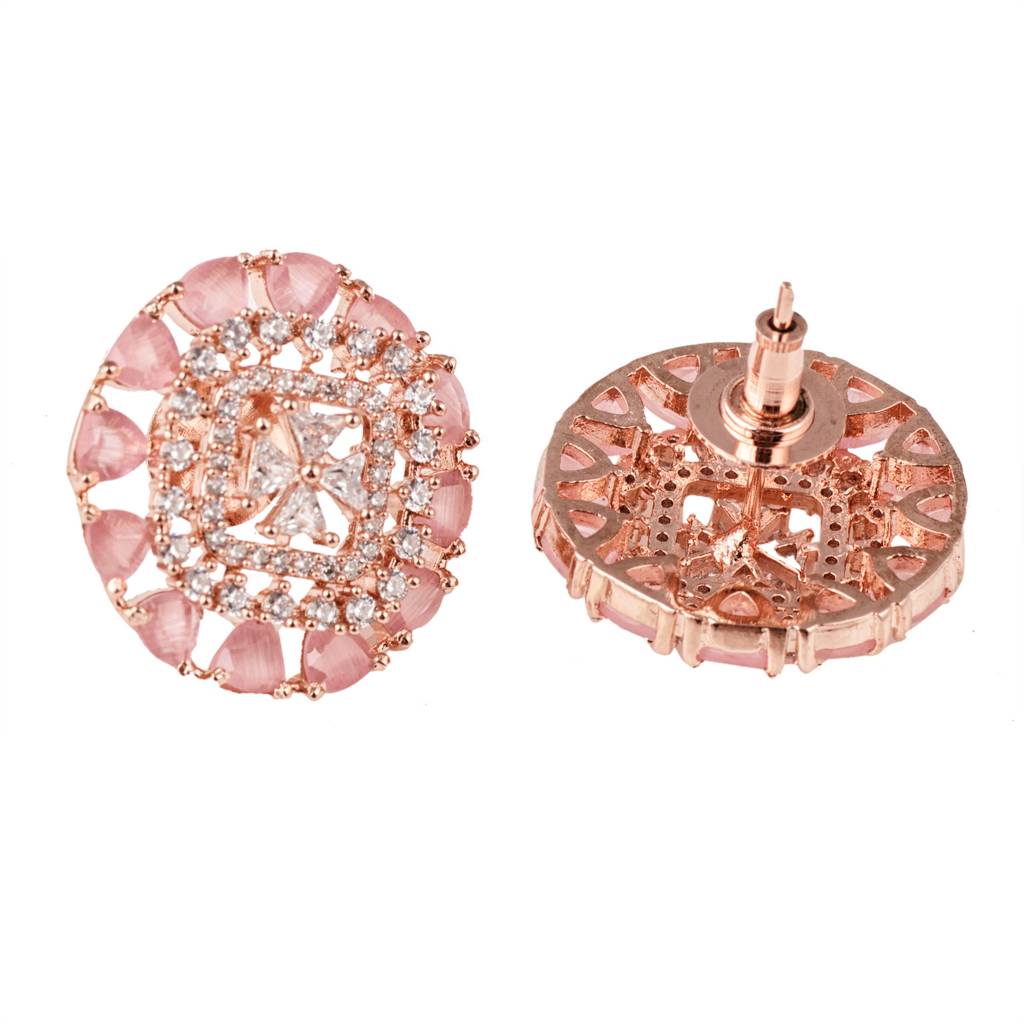 Subtle Light Pink Tops Rose Quatz Studs Ad Handcrafted Rose Gold Plated Earrings : SJER1144