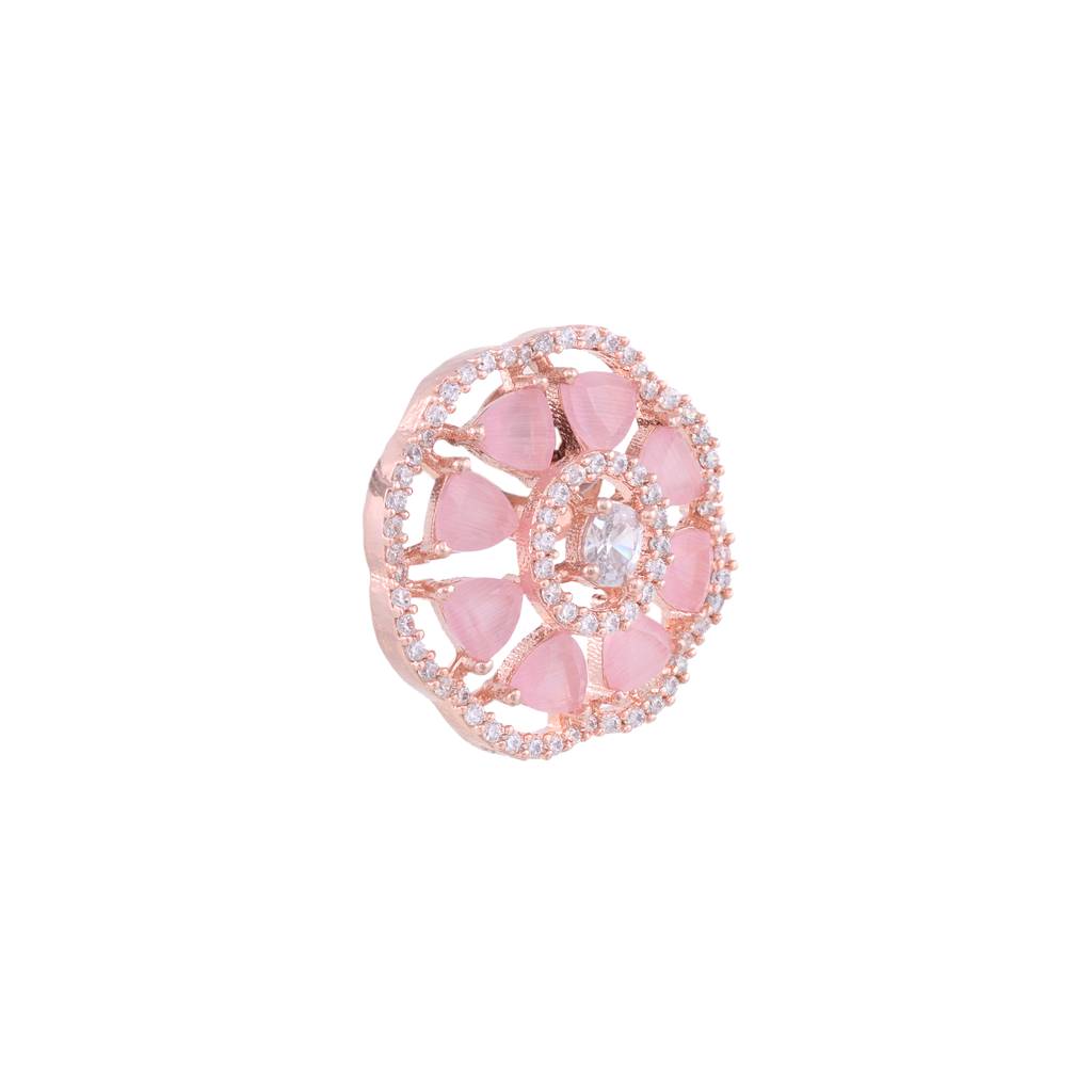 Handcrafted Floral Design Pastel Pink Studs Rose Quartz Small Earrings Rose Gold Plated : SJER1146