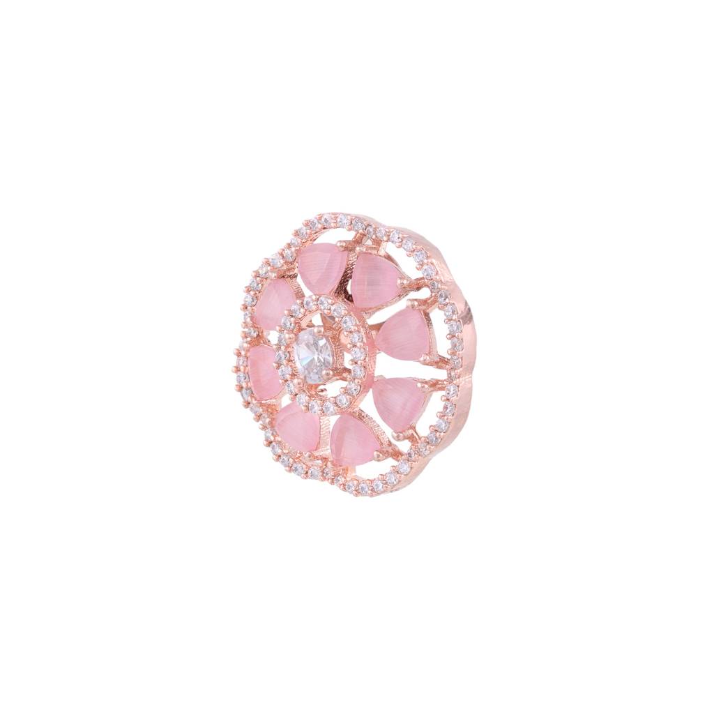 Handcrafted Floral Design Pastel Pink Studs Rose Quartz Small Earrings Rose Gold Plated : SJER1146
