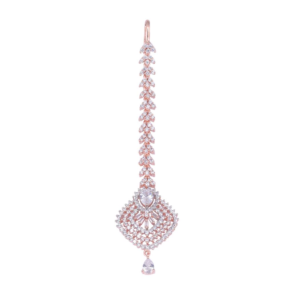 Beautiful Diamond Shaped Maang Tikka Ad Studded Rose Gold Plated For Women & Girls : SJMT1148