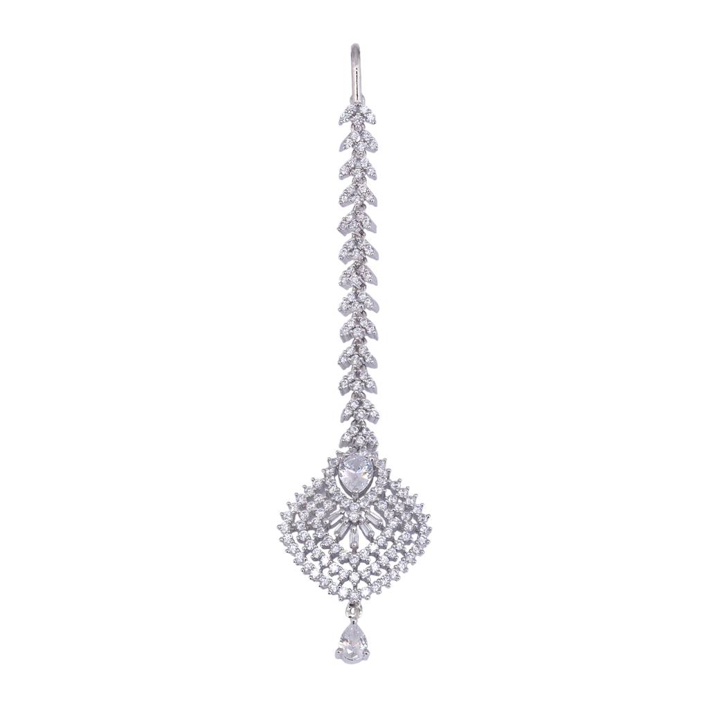 Beautiful Diamond Shaped Maang Tikka Ad Studded Silver Plated For Women & Girls : SJMT1149