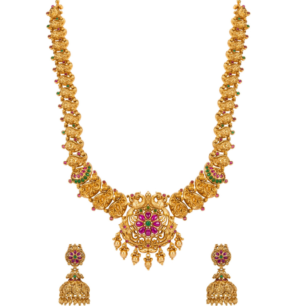 Gowri Necklace Set  – 1 Gram Gold Plated Long Temple Necklace : V-758