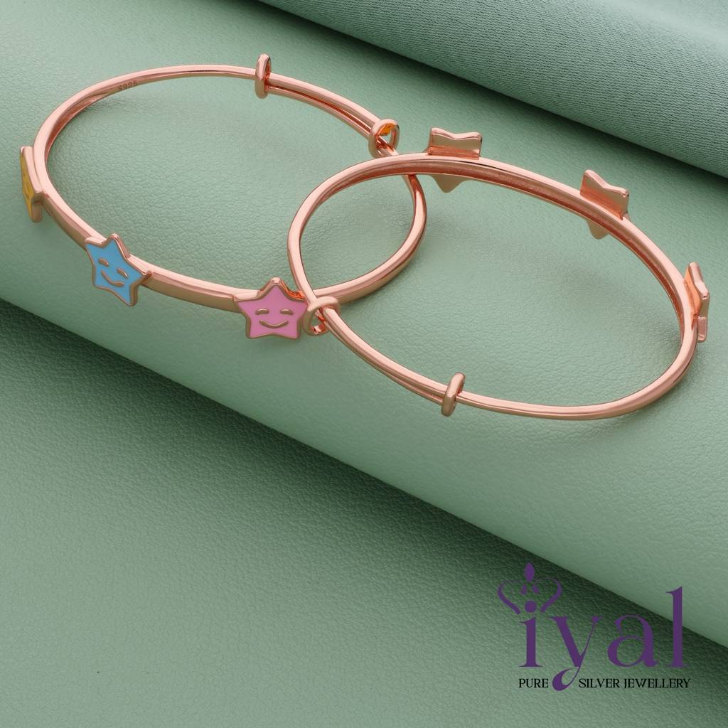 Cute Star 18K Rose Gold Polish 925 Silver Kid Bangle(Pair) : 115