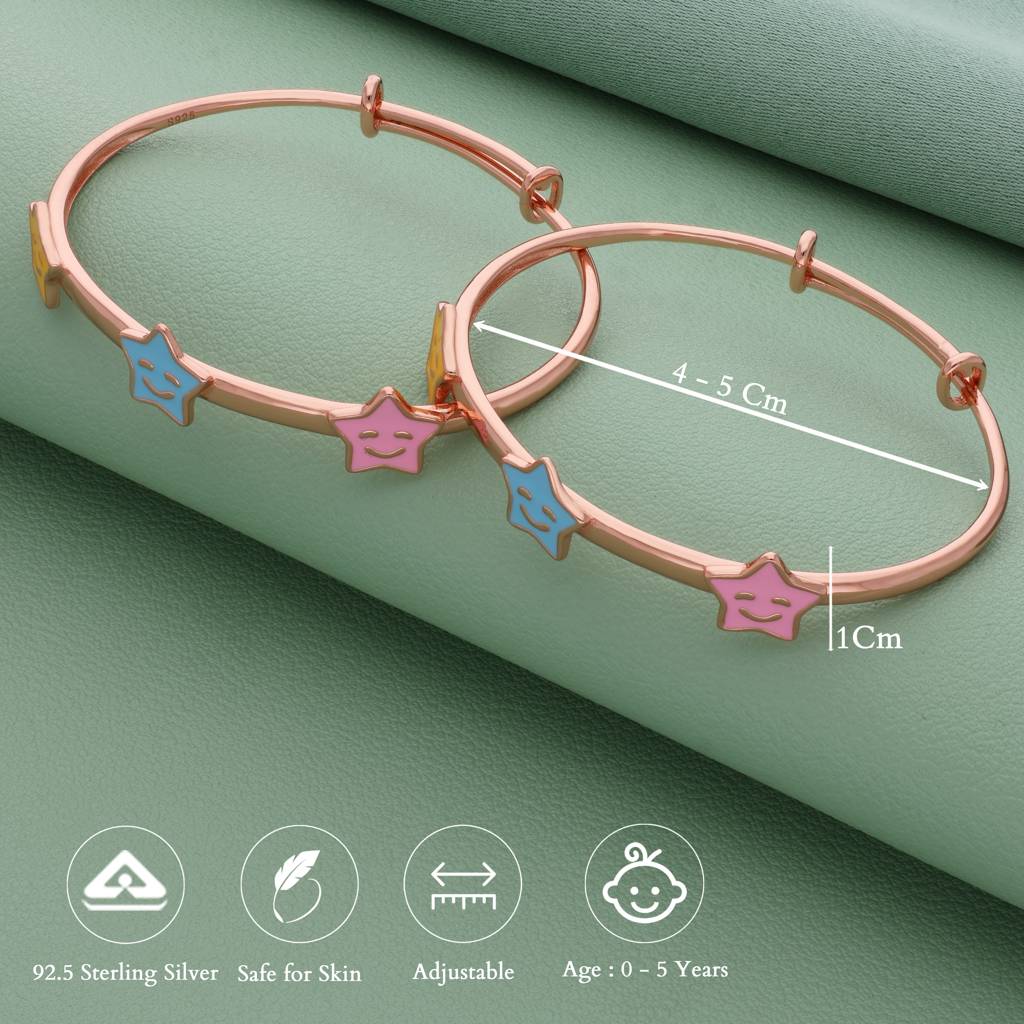 Cute Star 18K Rose Gold Polish 925 Silver Kid Bangle(Pair) : 115