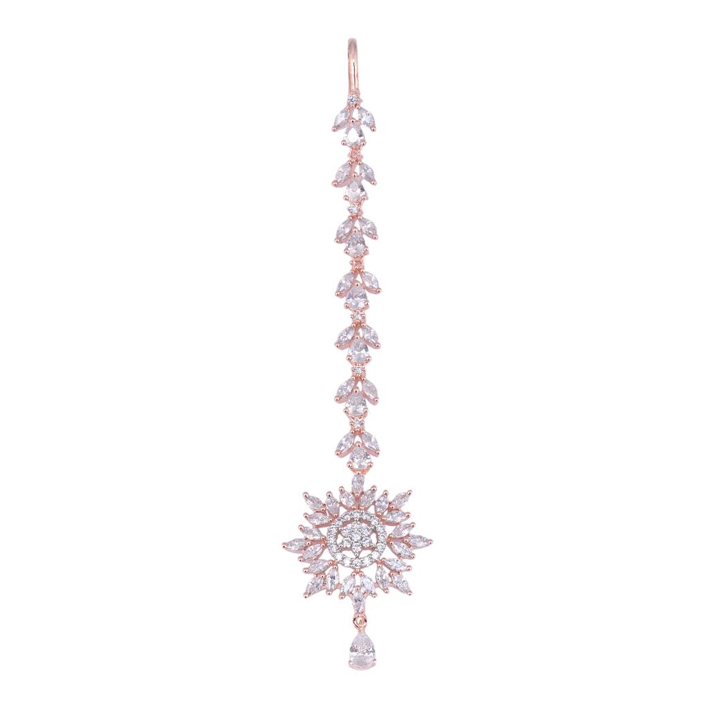 Stylish Diamond Maang Tikka Rose Gold Plated & Handcrafted For Women & Girls : SJMT1156
