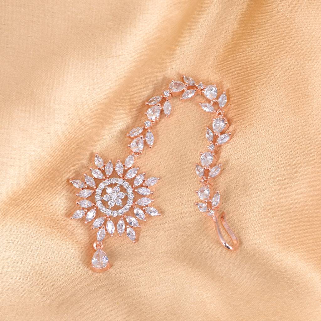 Stylish Diamond Maang Tikka Rose Gold Plated & Handcrafted For Women & Girls : SJMT1156
