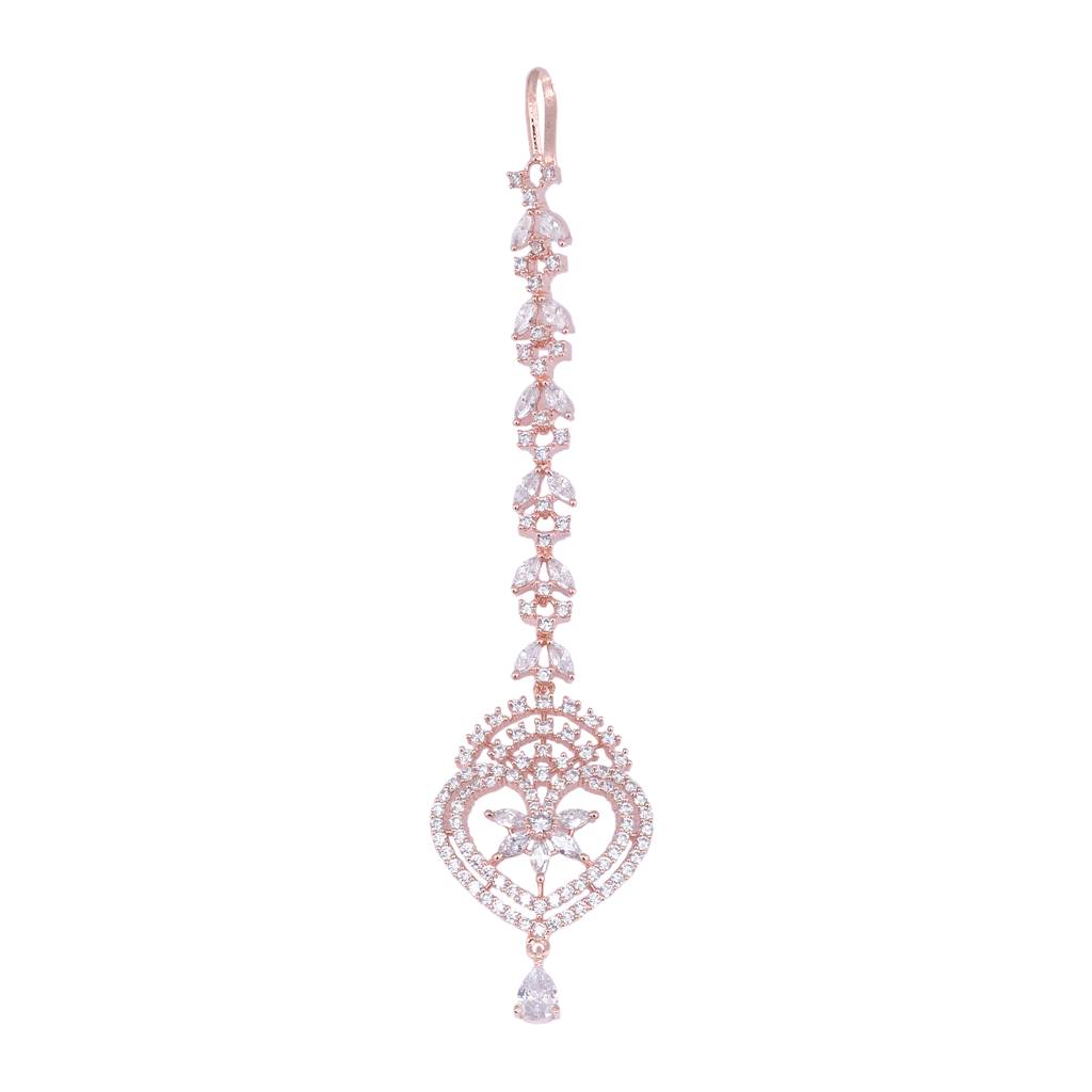 Heart-Shaped Diamond Maang Tikka Handcrafted & Designer Ad Studded For Women & Girls : SJMT1157