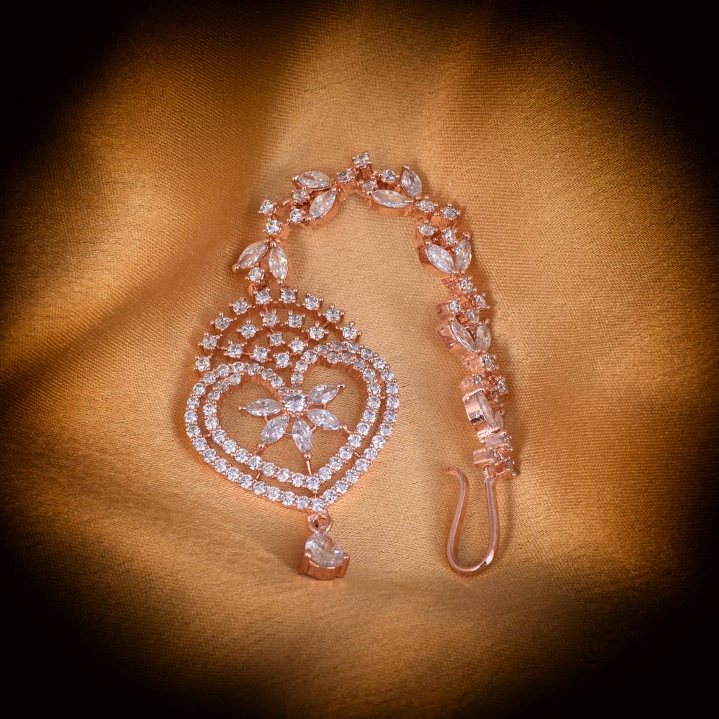 Heart-Shaped Diamond Maang Tikka Handcrafted & Designer Ad Studded For Women & Girls : SJMT1157