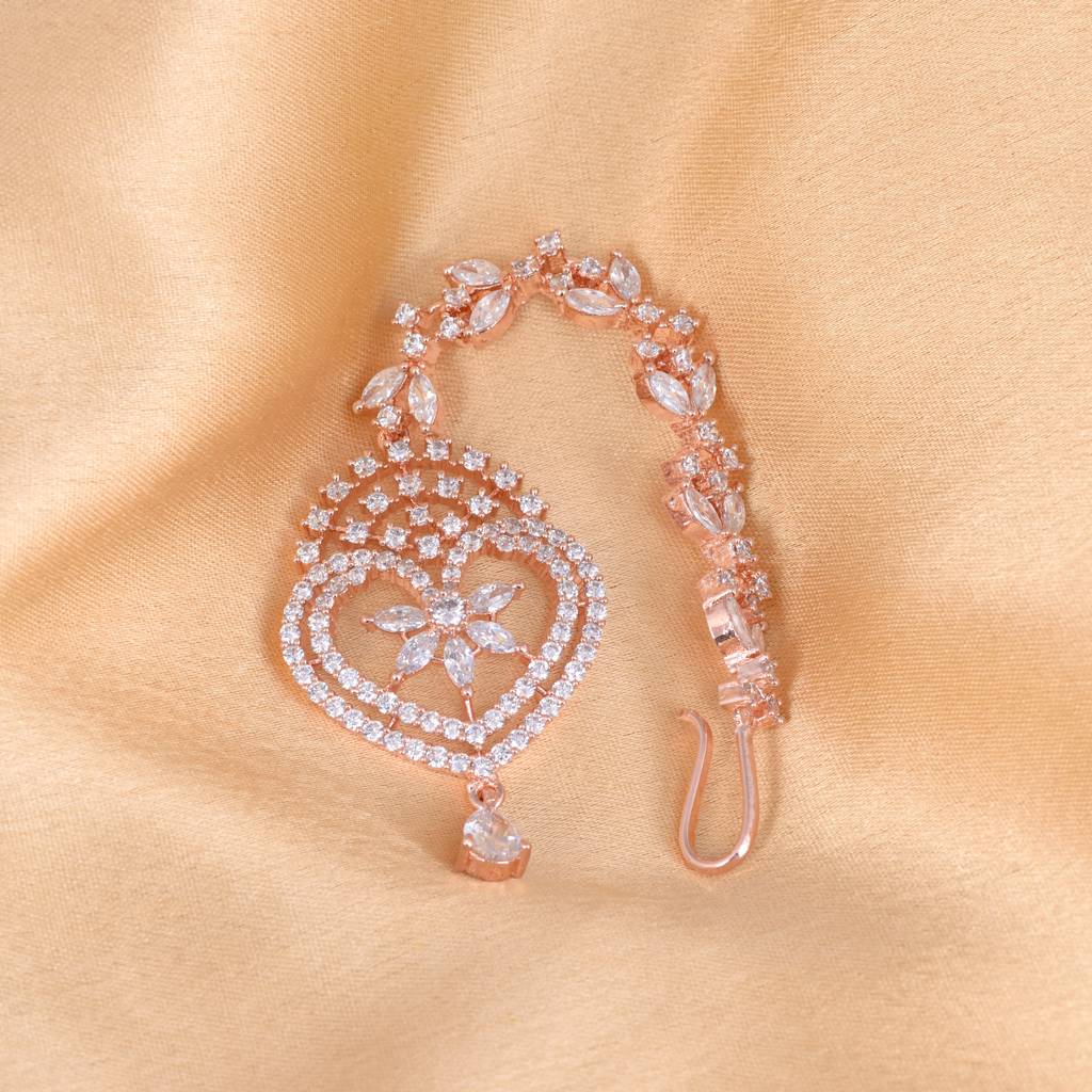 Heart-Shaped Diamond Maang Tikka Handcrafted & Designer Ad Studded For Women & Girls : SJMT1157
