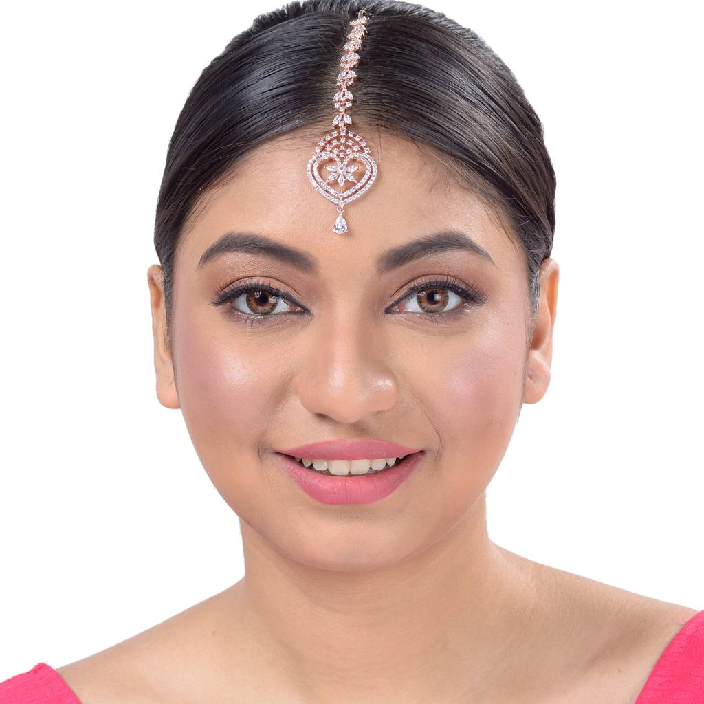 Heart-Shaped Diamond Maang Tikka Handcrafted & Designer Ad Studded For Women & Girls : SJMT1157