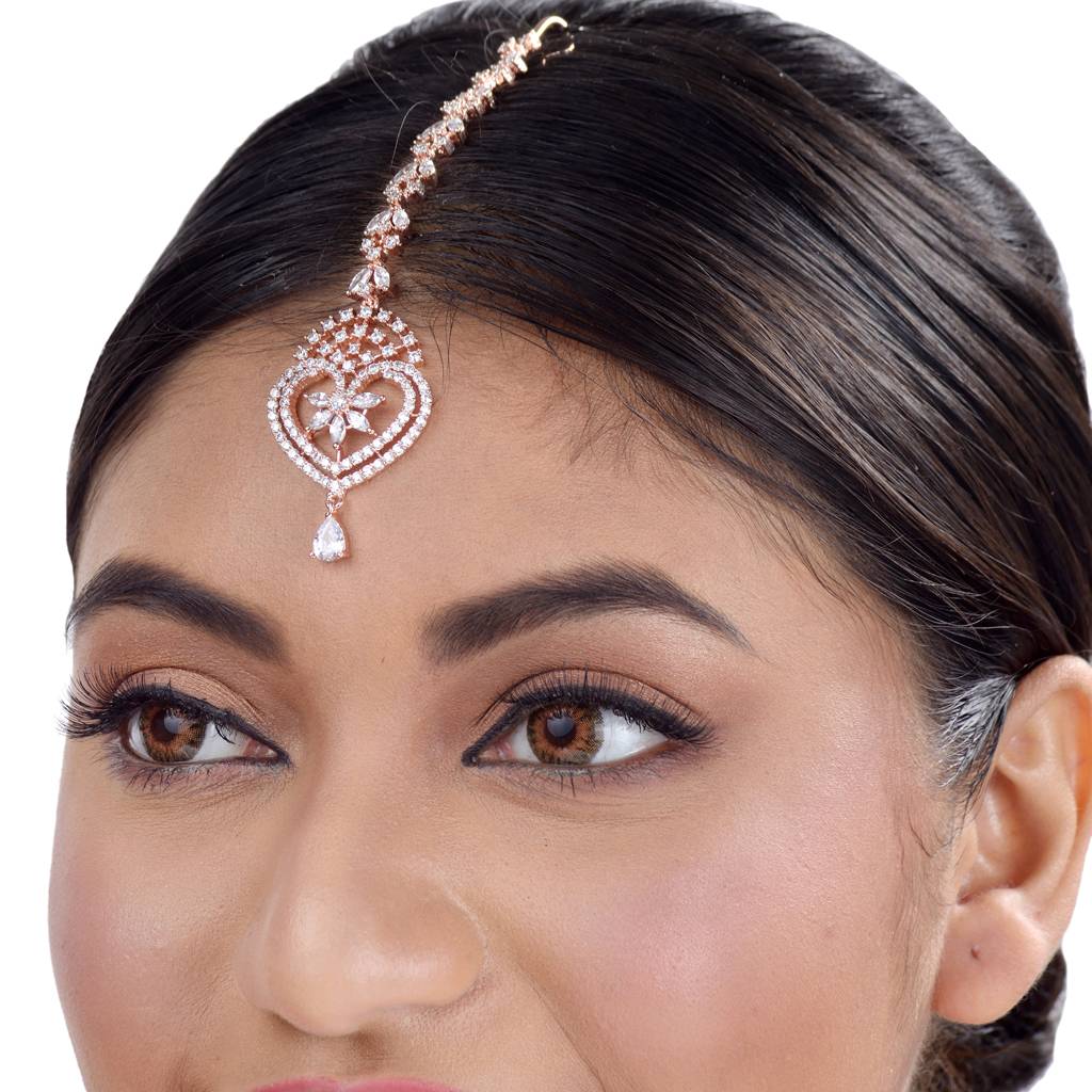 Heart-Shaped Diamond Maang Tikka Handcrafted & Designer Ad Studded For Women & Girls : SJMT1157