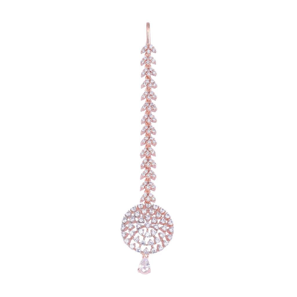 Simple Diamond Maang Tikka Rose Gold Plated For Women & Girls : SJMT1161