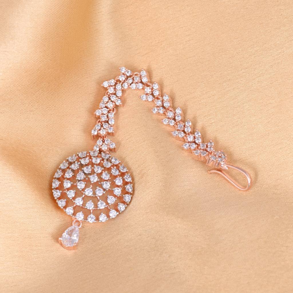 Simple Diamond Maang Tikka Rose Gold Plated For Women & Girls : SJMT1161
