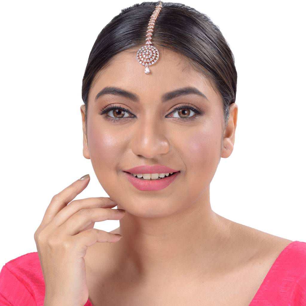 Simple Diamond Maang Tikka Rose Gold Plated For Women & Girls : SJMT1161
