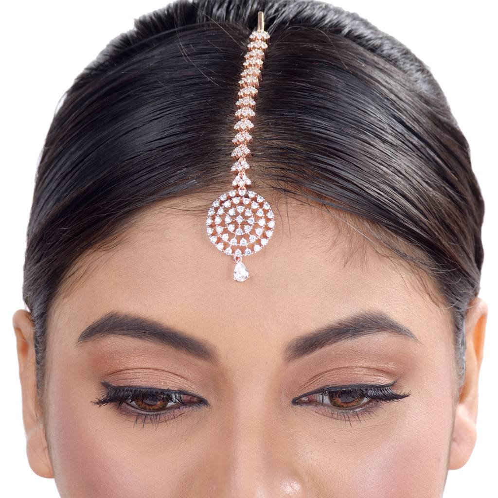 Simple Diamond Maang Tikka Rose Gold Plated For Women & Girls : SJMT1161