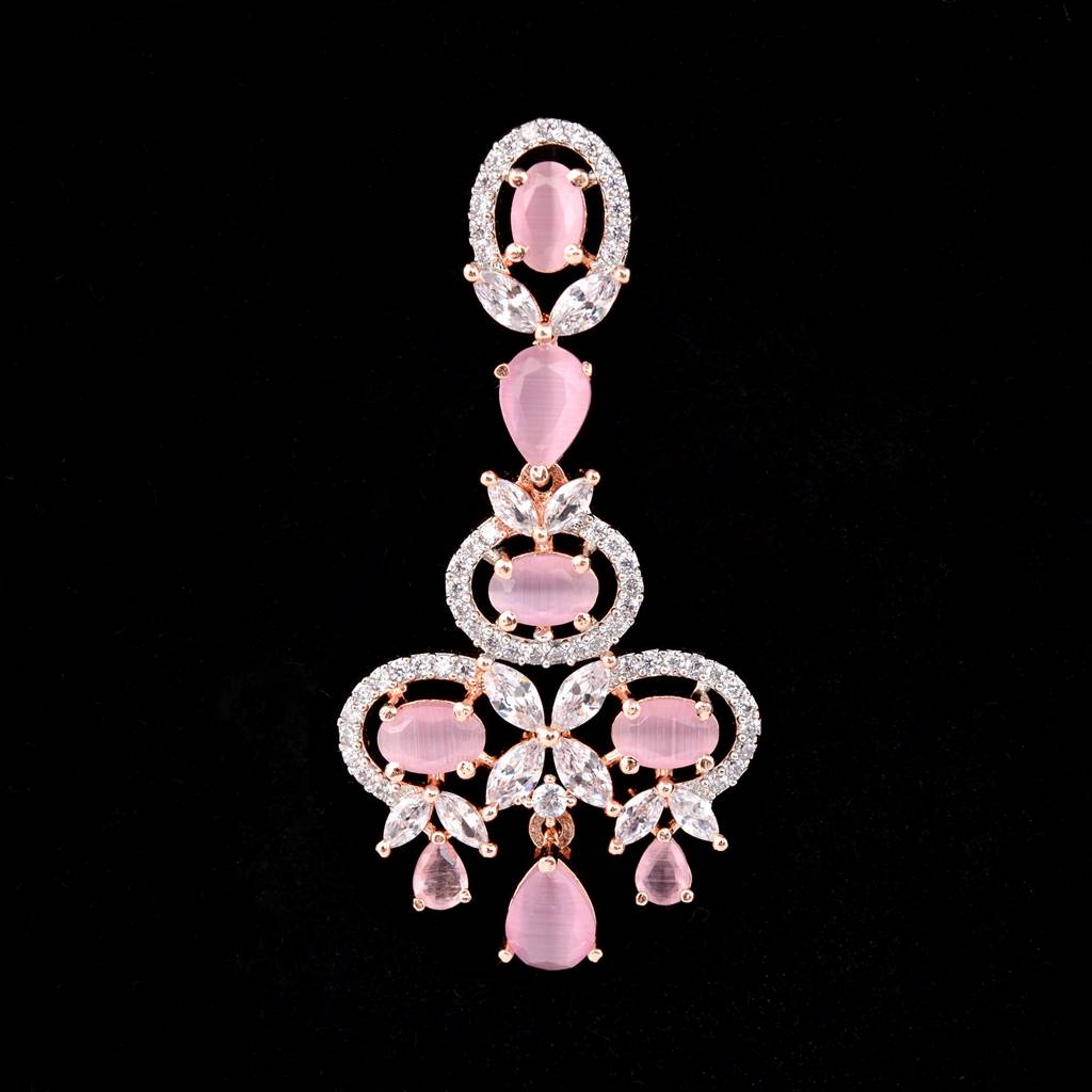 Contemporary Pink Diamond Studded Necklace With Earrings For Women & Girls : SJNK1169