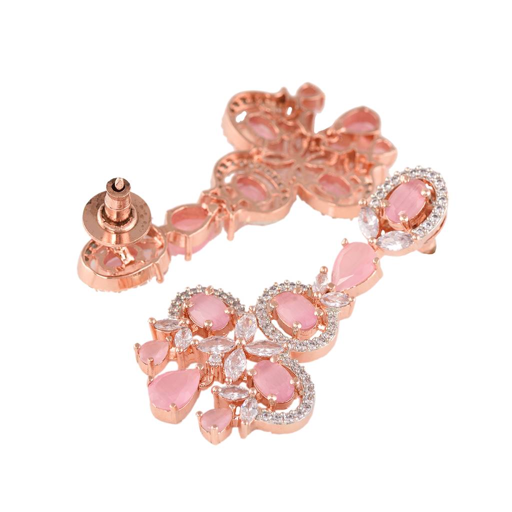Contemporary Pink Diamond Studded Necklace With Earrings For Women & Girls : SJNK1169