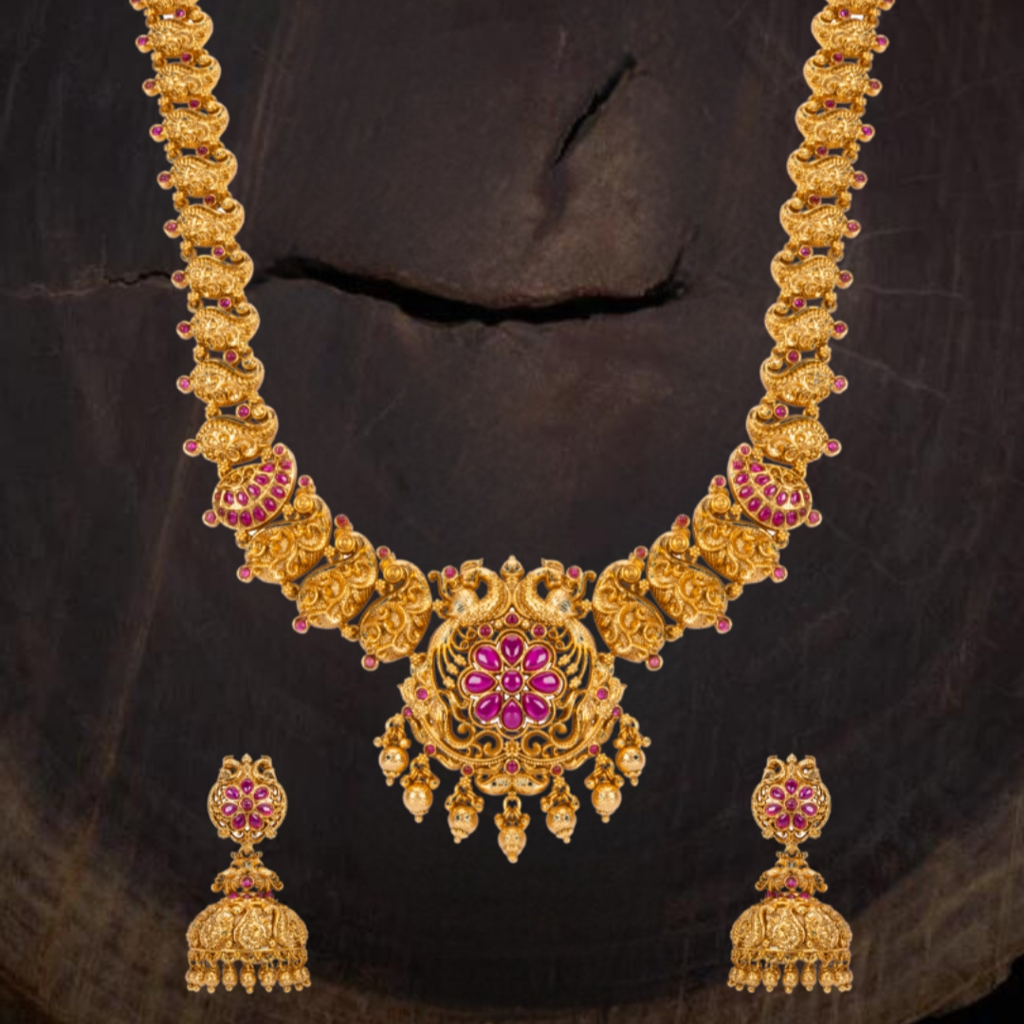 Gowri Necklace Set  – 1 Gram Gold Plated Long Temple Necklace : V-758