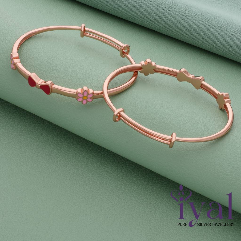 Cute Bow 18K Rose Gold Polish 925 Silver Kid Bangle(Pair) : 117