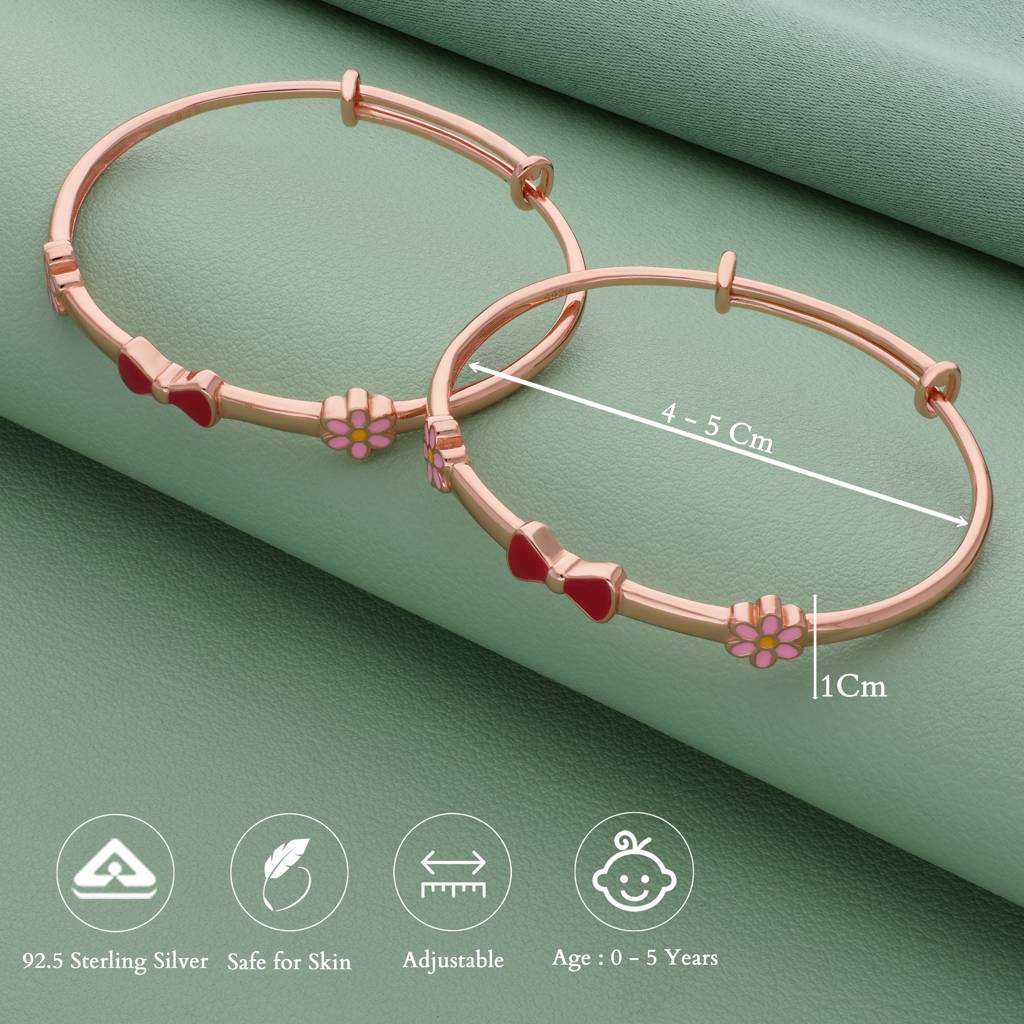 Cute Bow 18K Rose Gold Polish 925 Silver Kid Bangle(Pair) : 117