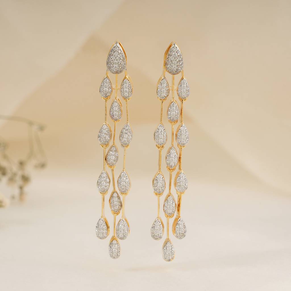 Gold Plated Cz Diamond Fall Earring For Women : SJ137