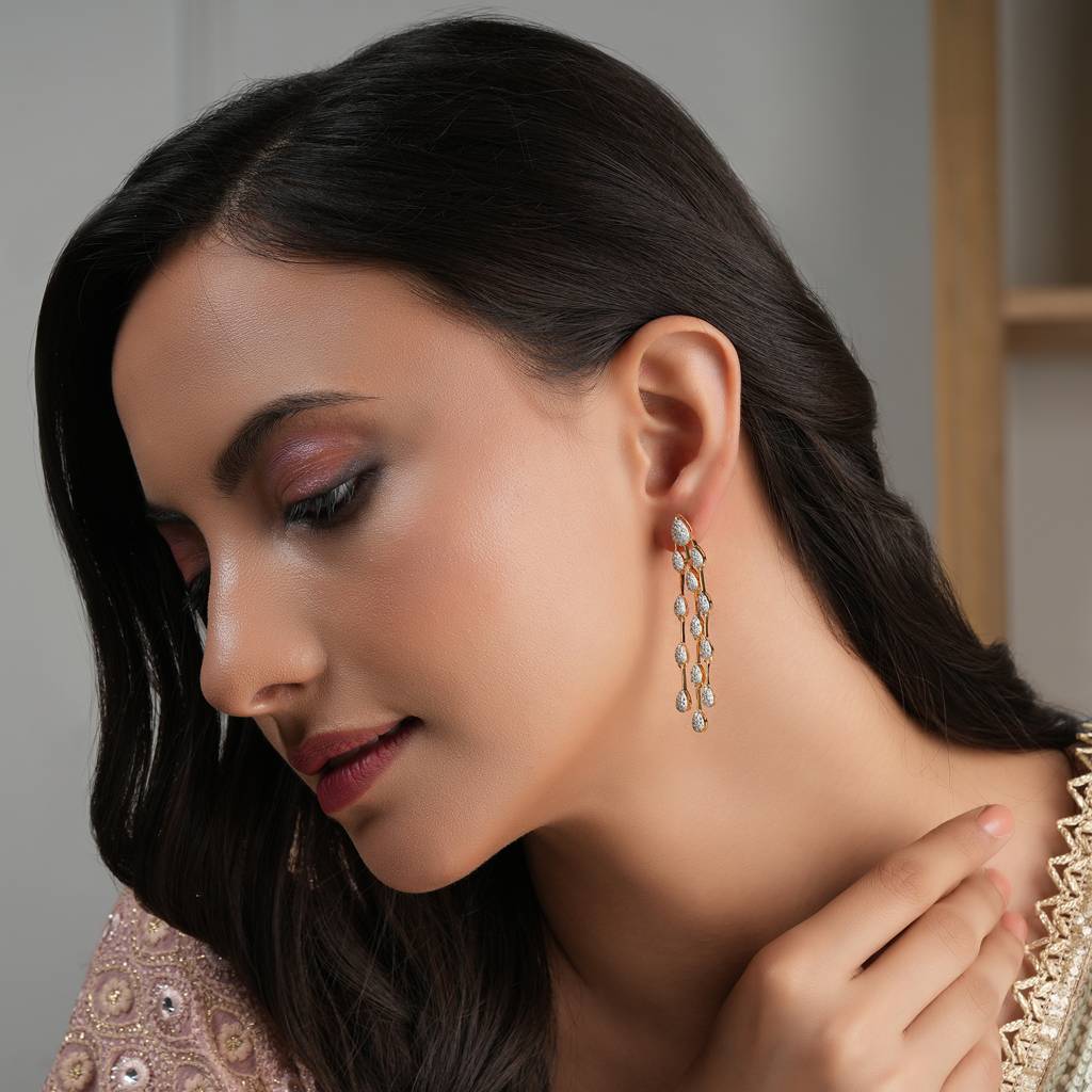 Gold Plated Cz Diamond Fall Earring For Women : SJ137