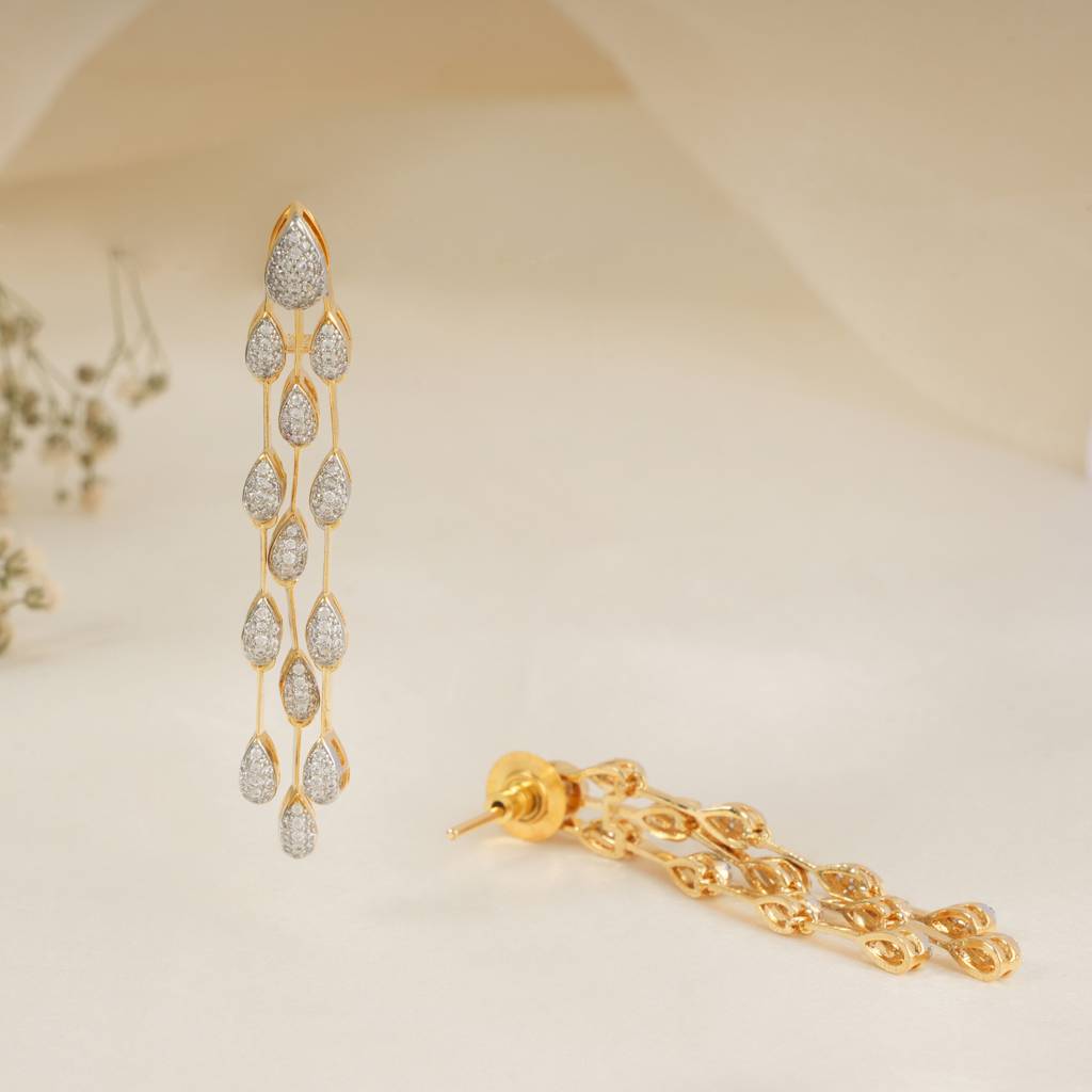Gold Plated Cz Diamond Fall Earring For Women : SJ137