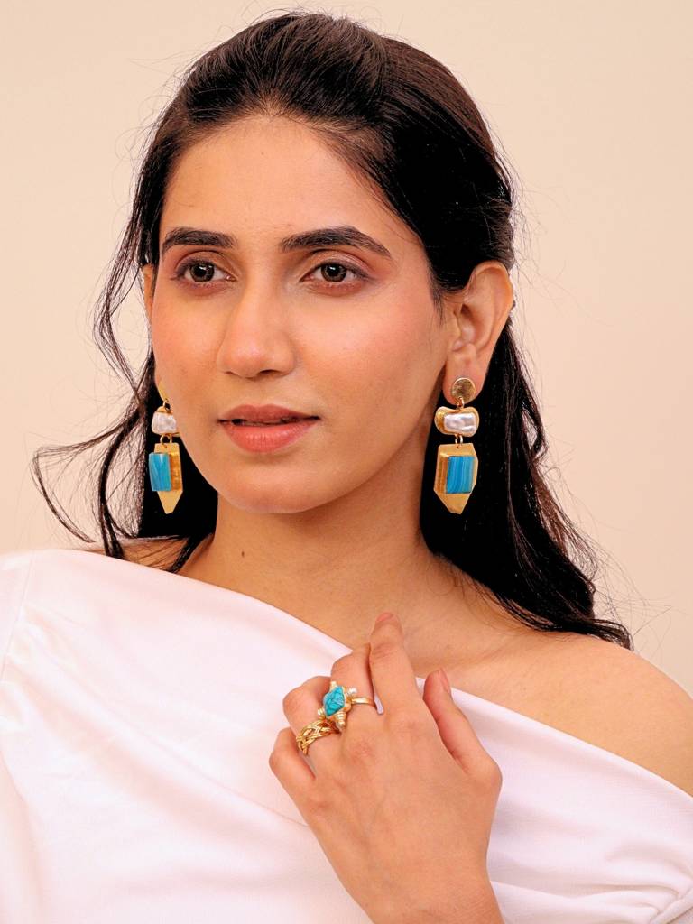 Naqqashi Brass Earrings For Women 18K Gold Plated Handmade : BJV032