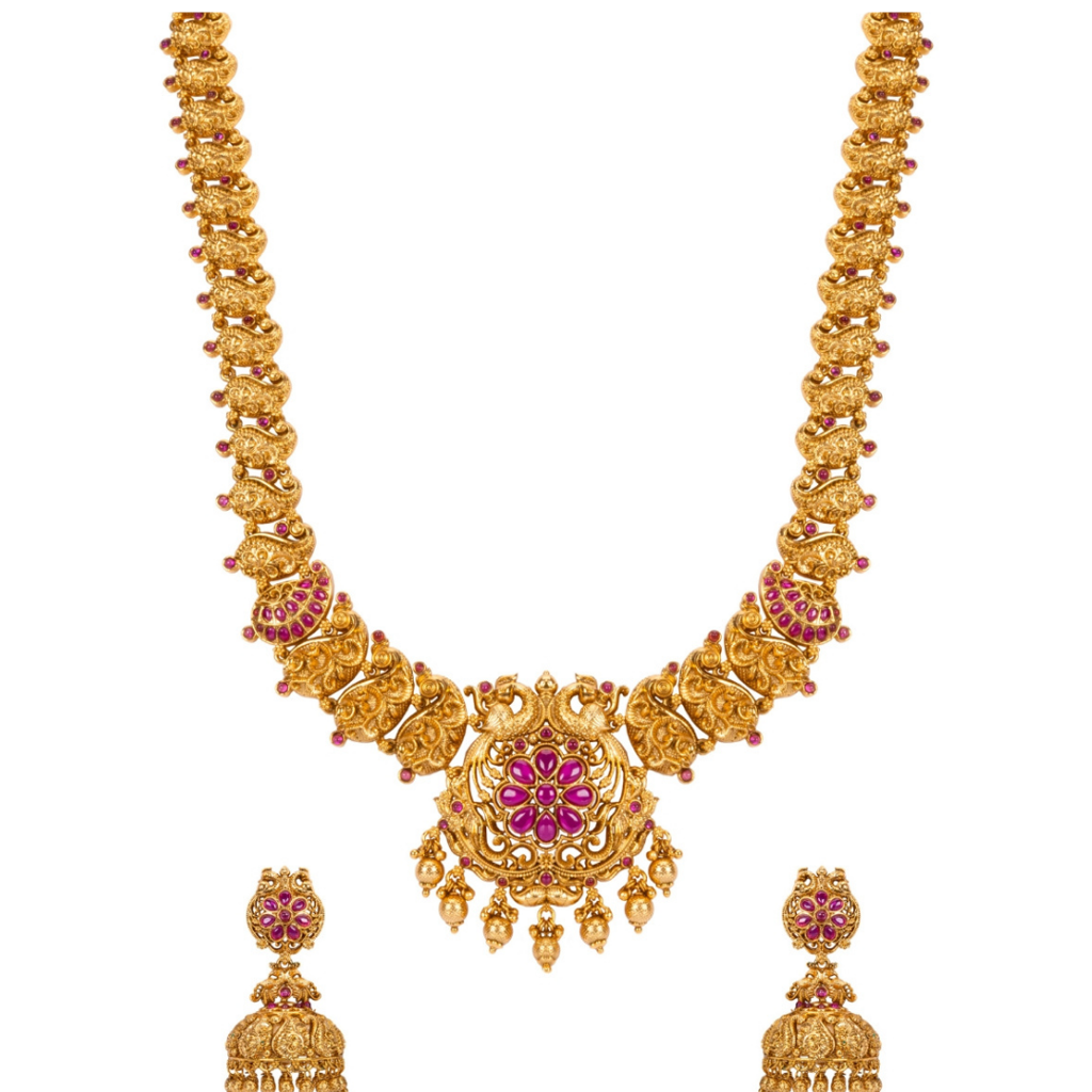 Gowri Necklace Set  – 1 Gram Gold Plated Long Temple Necklace : V-758