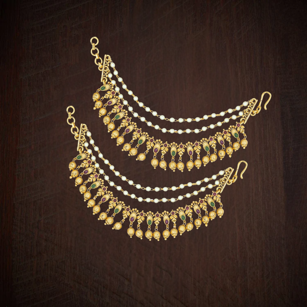 South Temple Jewellery Royal Aura Temple Jewellery Ear Chain With Traditional Detailing