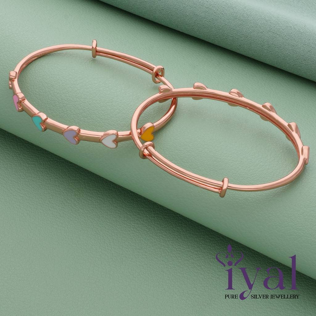 Charming Multi Hearts 18K Rose Gold Polish 925 Silver Kid Bangle(Pair) : 118
