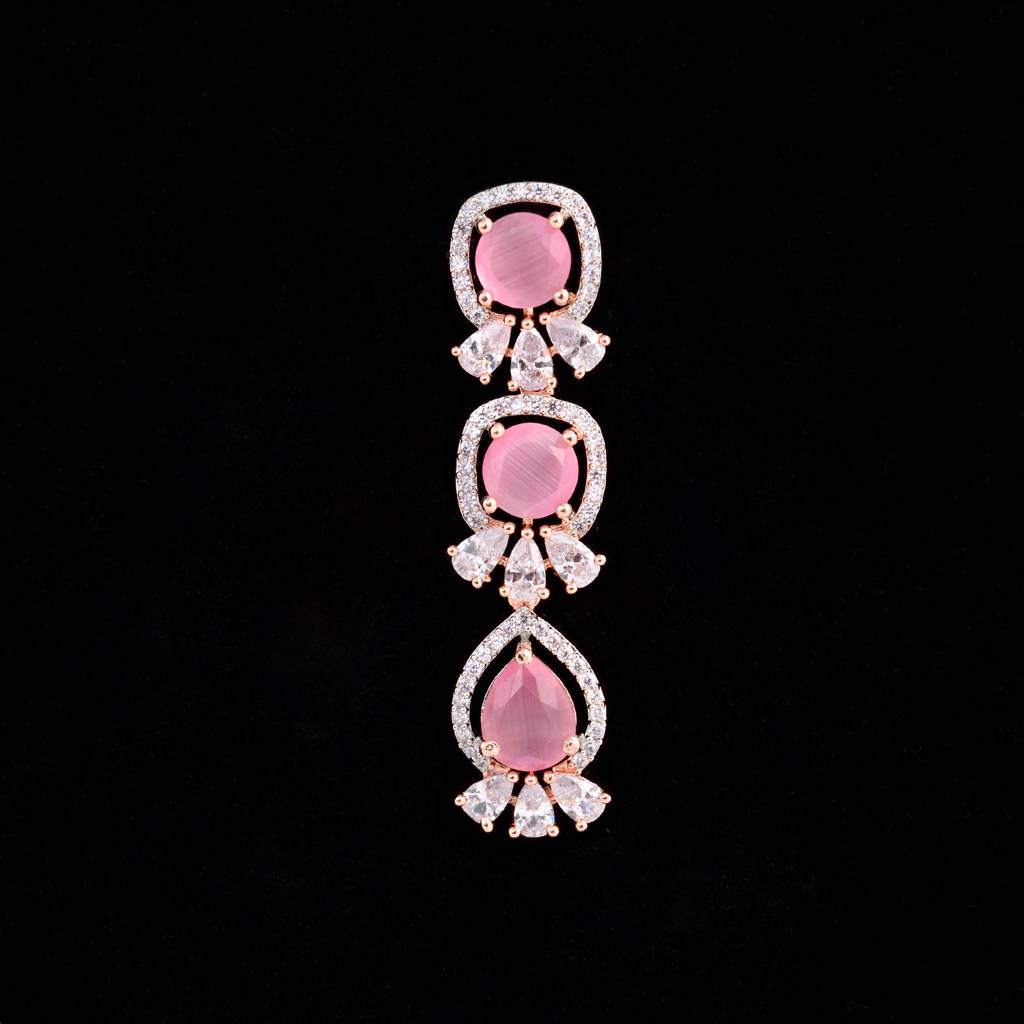 Pastel Pink Designer Contemporary Necklace With Earrings For Women & Girls : SJNK1182