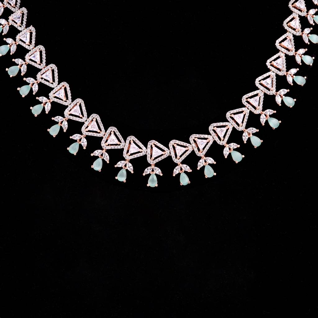 Unique Triangular Design Diamond Necklace With Earrings Modern Design For Women & Girls : SJNK1183