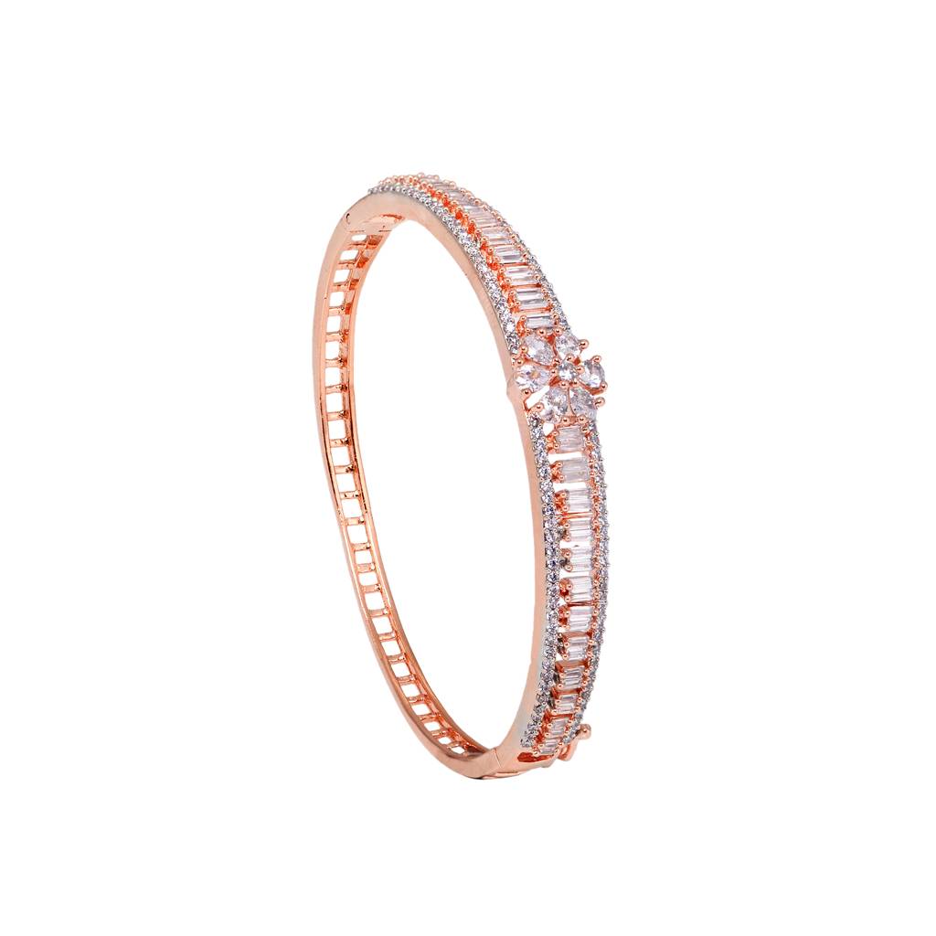 Floral Design Light Diamond Bracelet Rose Gold Plated : SJBR1186