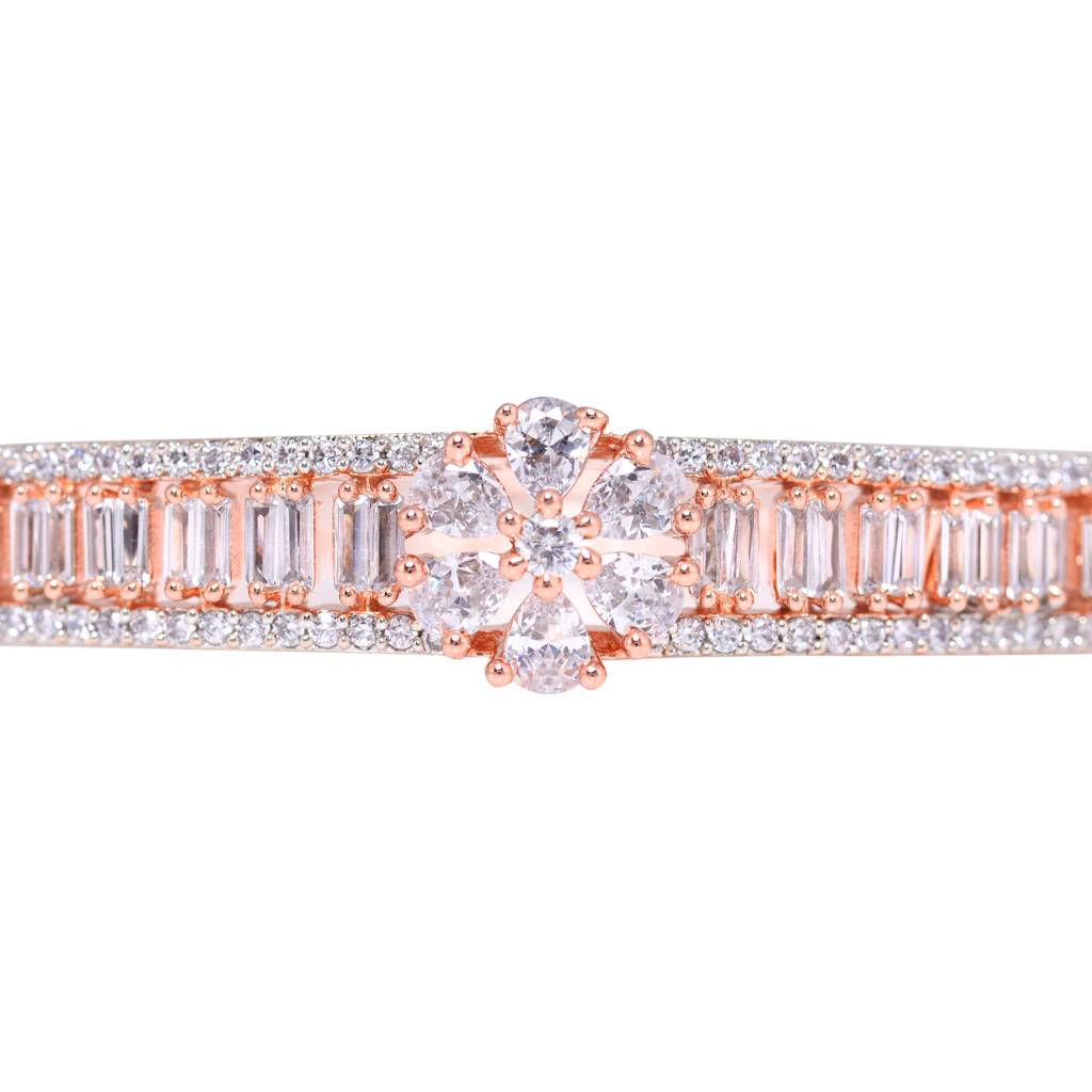 Floral Design Light Diamond Bracelet Rose Gold Plated : SJBR1186