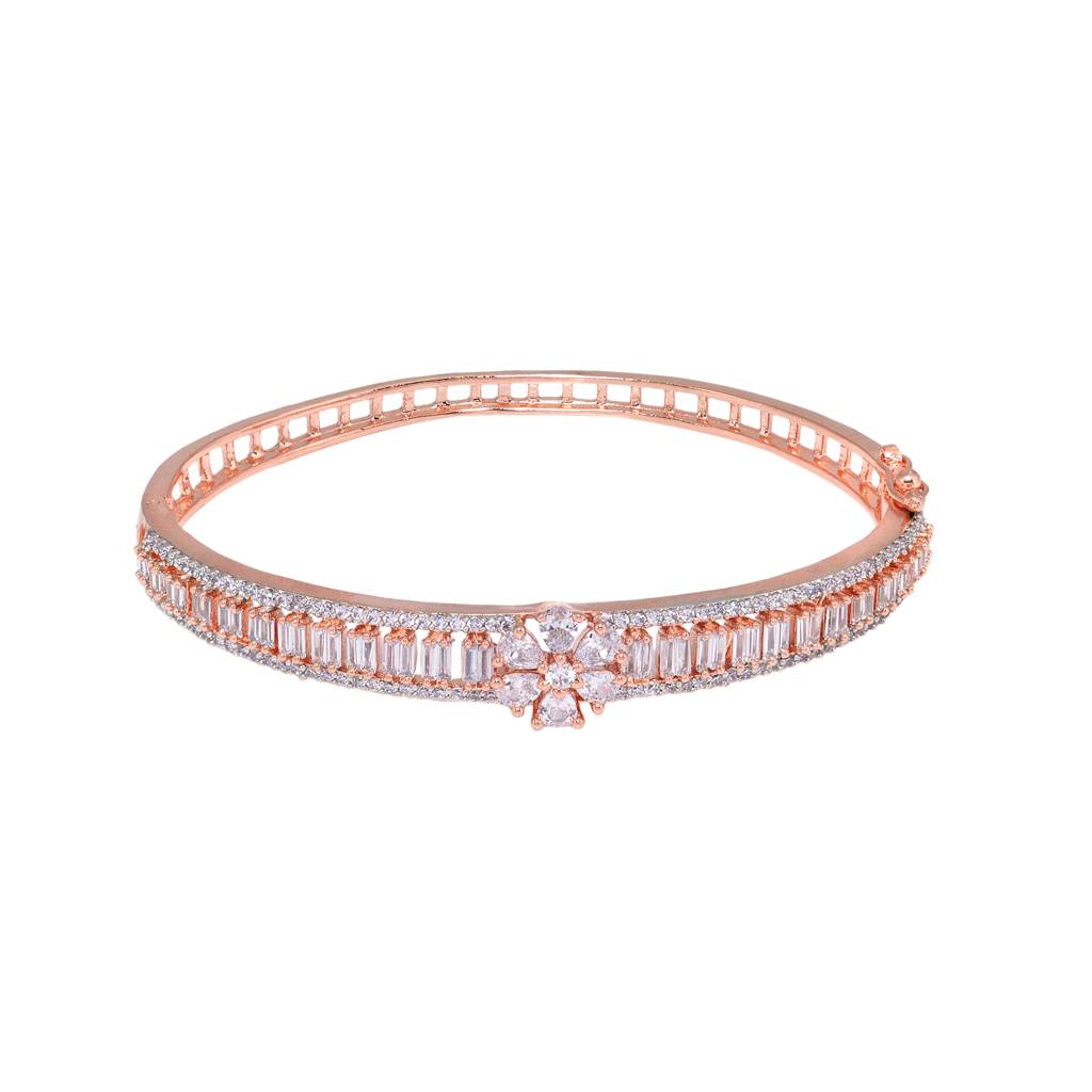 Floral Design Light Diamond Bracelet Rose Gold Plated : SJBR1186