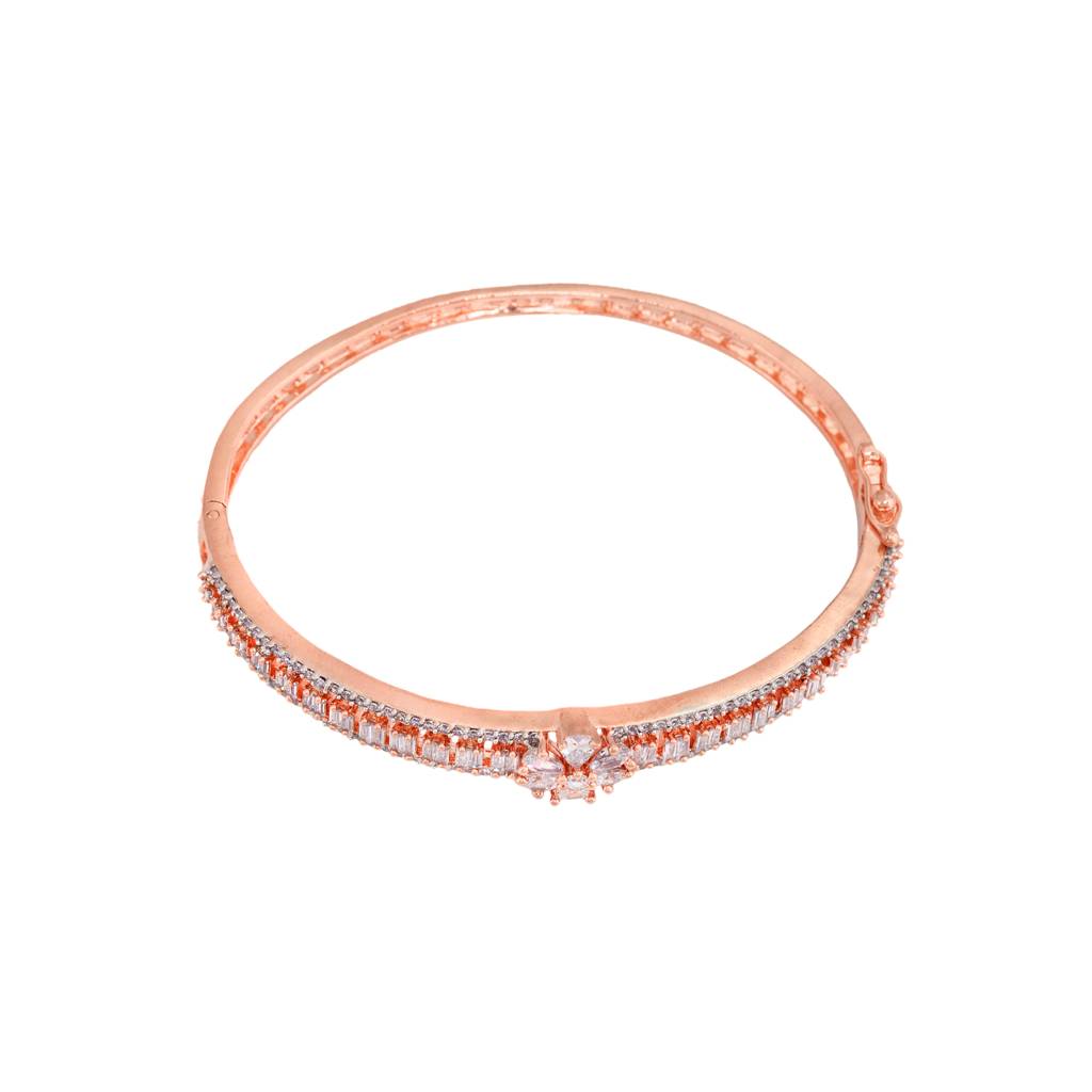 Floral Design Light Diamond Bracelet Rose Gold Plated : SJBR1186