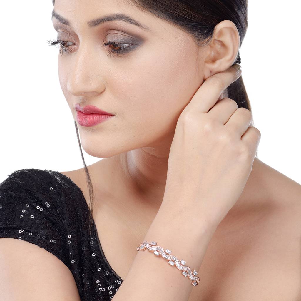 Wavy Pattern Diamond Bracelet, Rose Gold Plated : SJBR1187