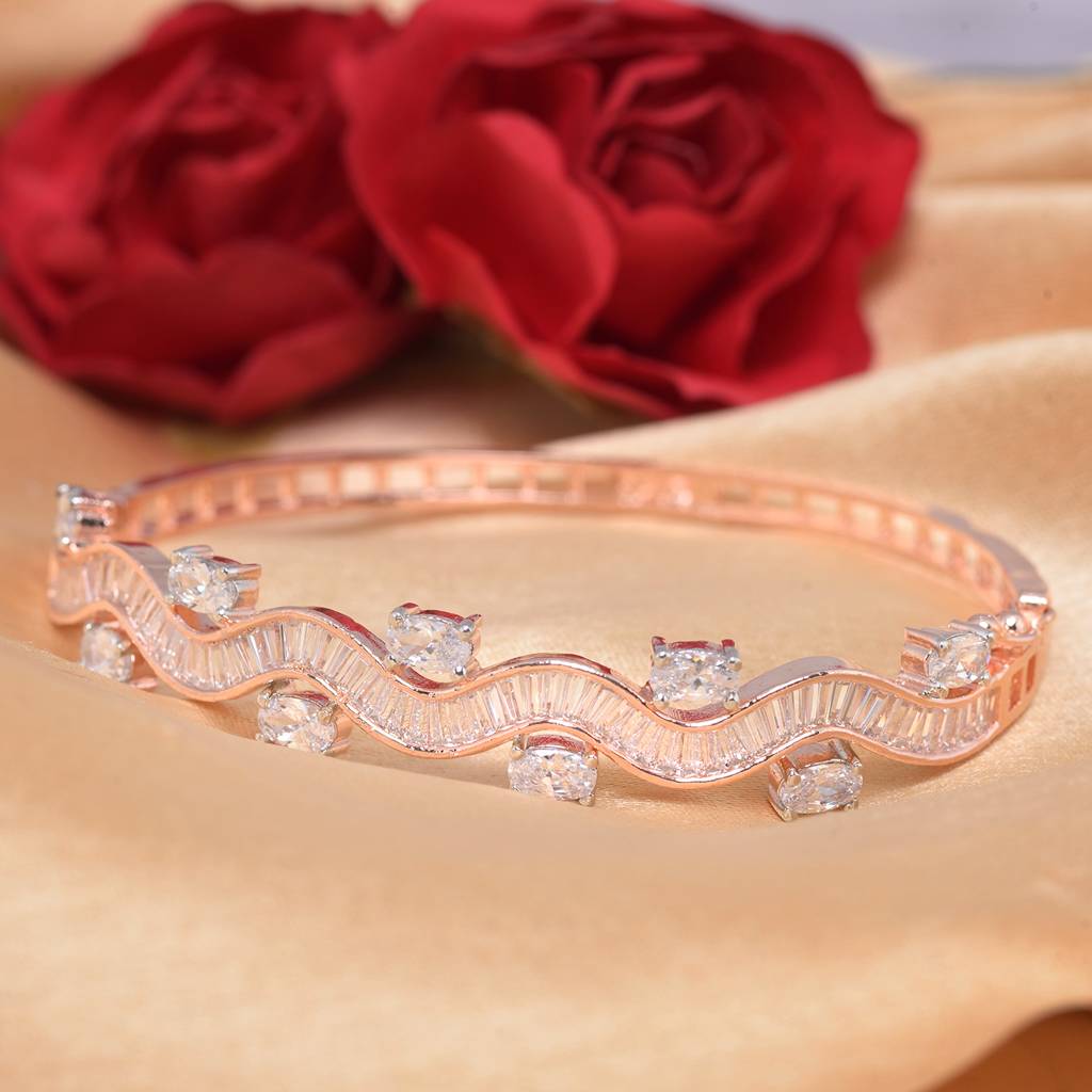 Wavy Pattern Diamond Bracelet, Rose Gold Plated : SJBR1187