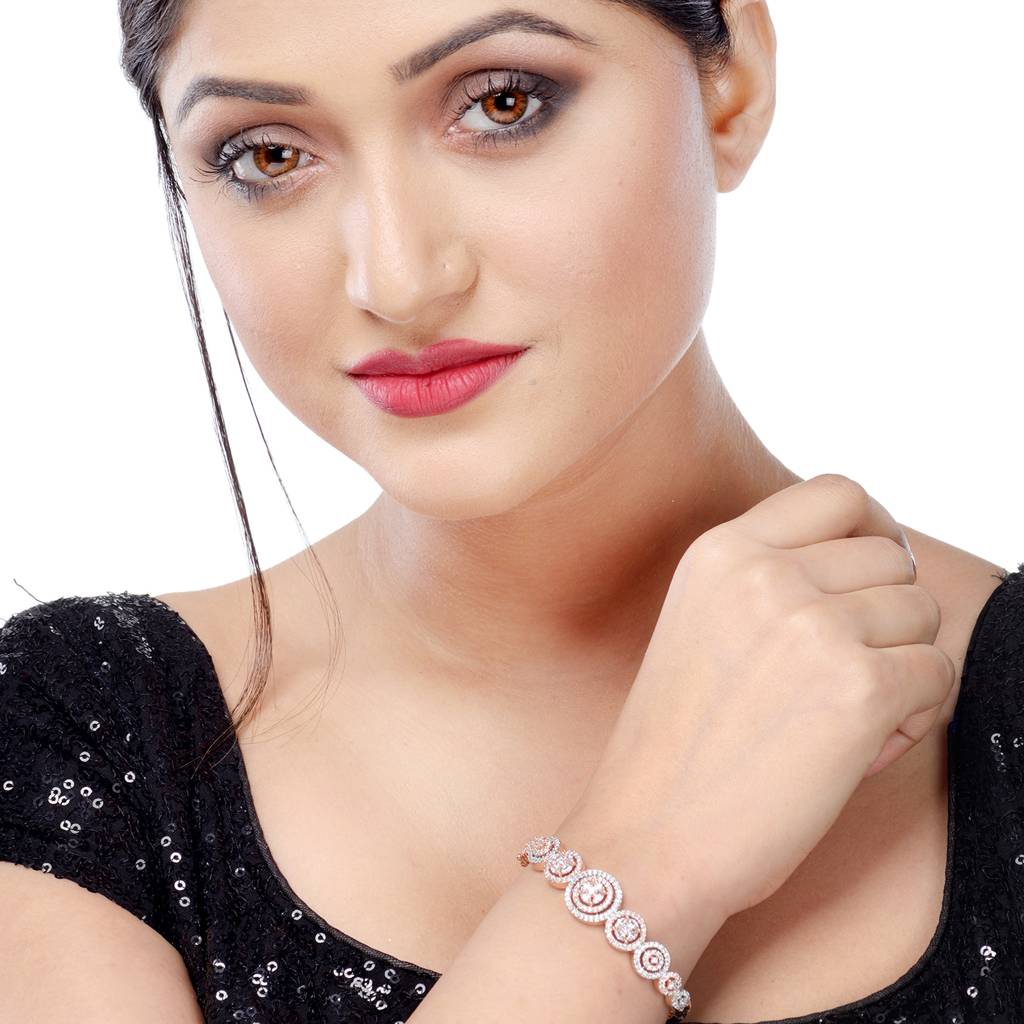 Diamond Encrusted Handcrafted Bracelet, Rose Gold Plated : SJBR1188