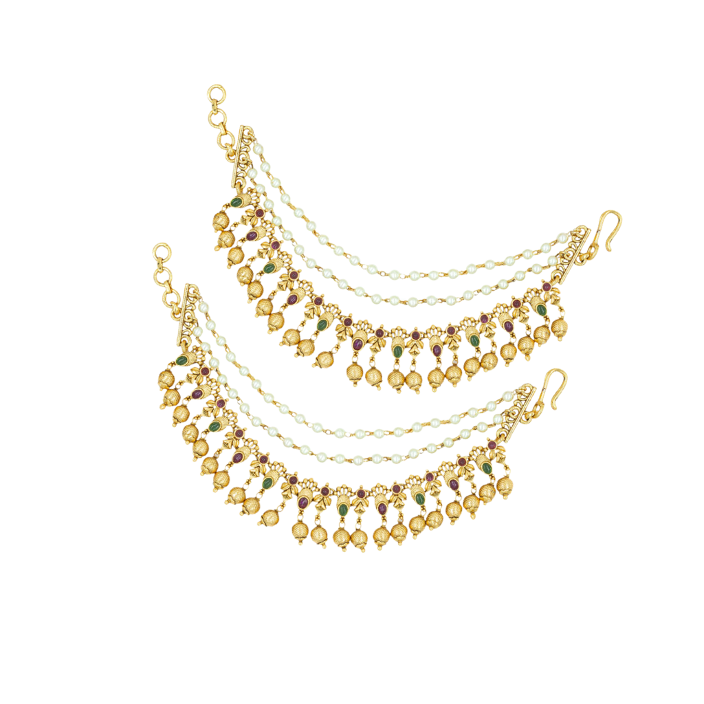Royal Aura Temple Jewellery Ear Chain With Traditional Detailing : N-756