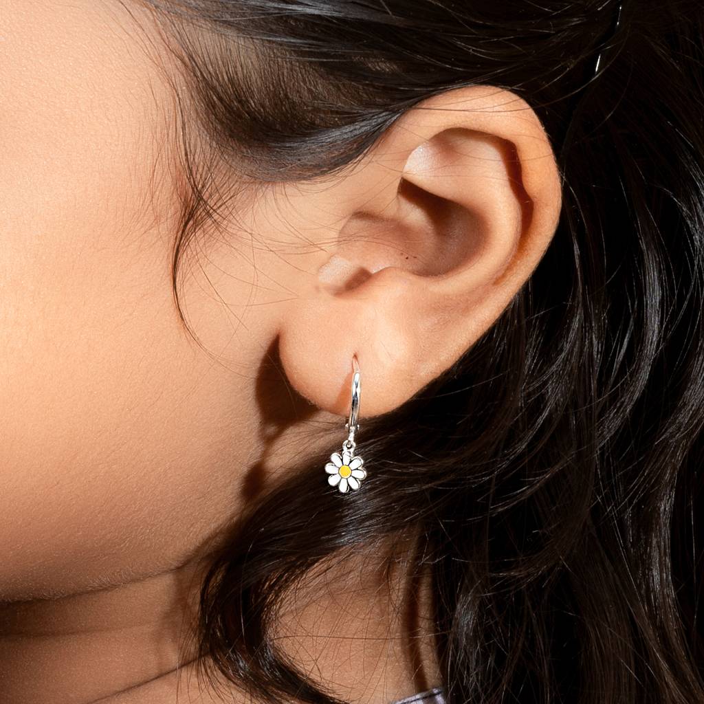 Dainty Flower Drop 925 Silver Hoop Earring For Kids(3+ Yrs) : 119