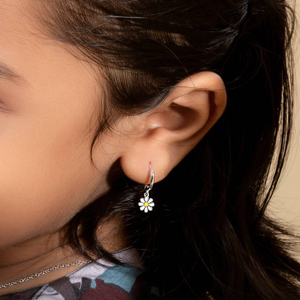 Dainty Flower Drop 925 Silver Hoop Earring For Kids(3+ Yrs) : 119
