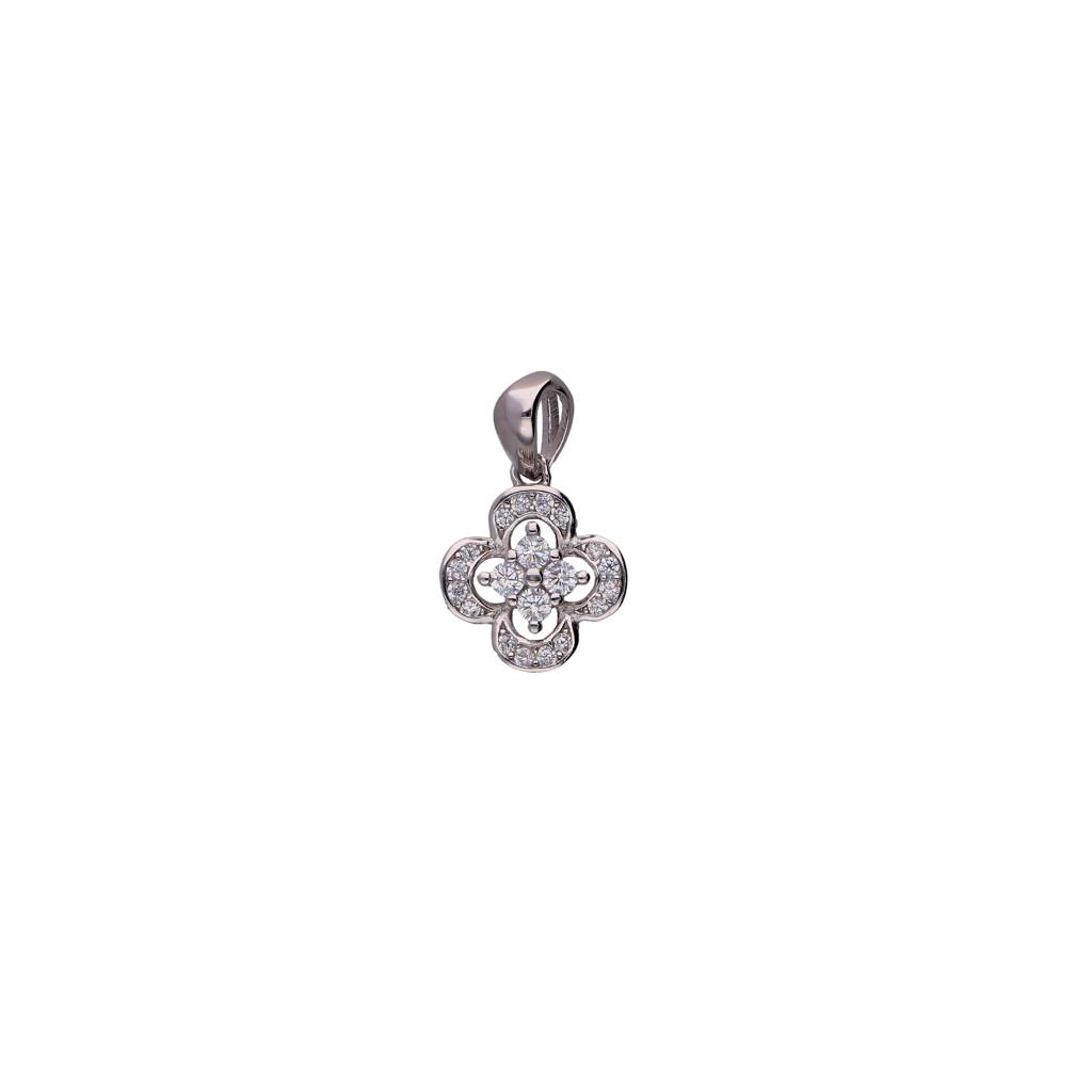 Elegant 925 Silver Flower Pendant With Sparkling Stones : 1197