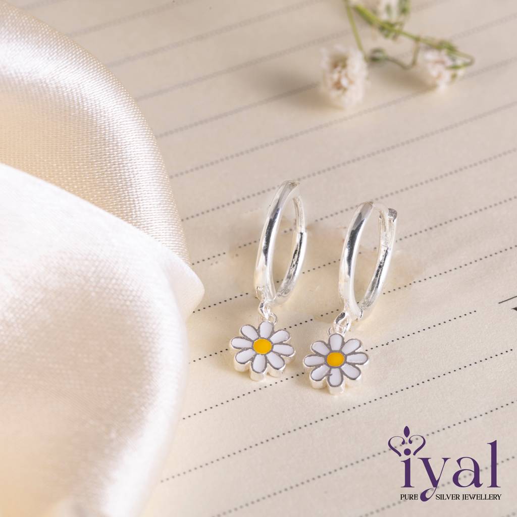 Dainty Flower Drop 925 Silver Hoop Earring For Kids(3+ Yrs) Sterling  Silver Silver
